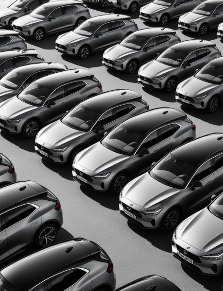 Modern car fleet black and white image